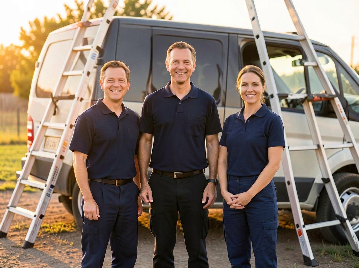 The MPL Business crew standing in front of their work van with ladders